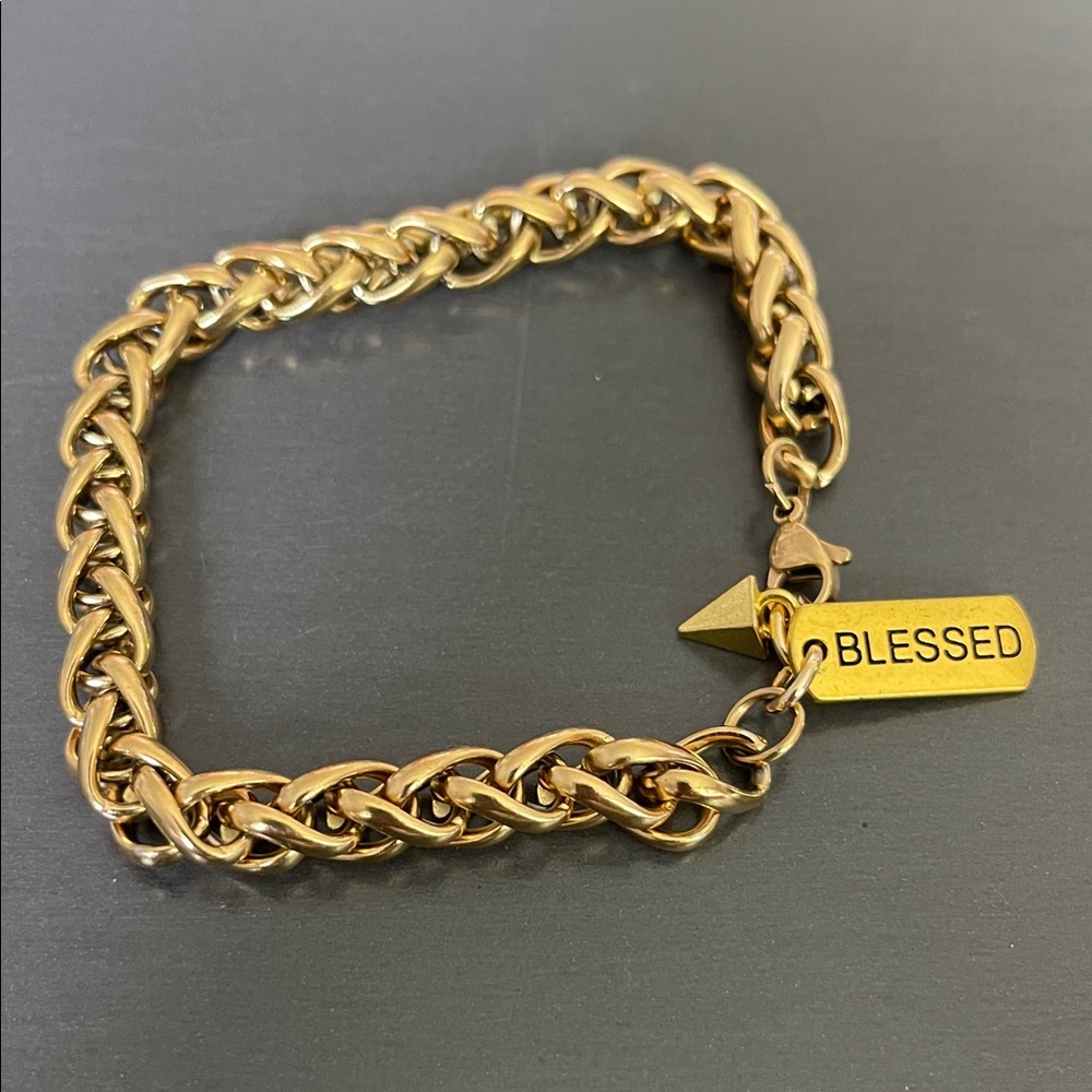 Gold Chain Bracelet with 'Blessed' Charm
